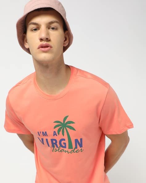 Yousta - Men Typographic Print Regular Fit Crew-Neck T-Shirt