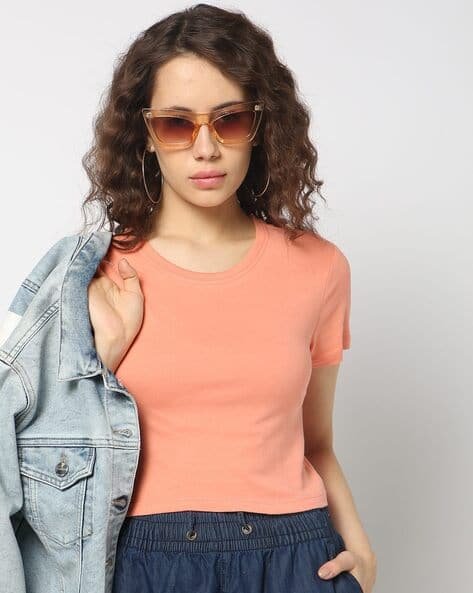 Yousta - Women Regular Fit Crew-Neck Crop T-Shirt