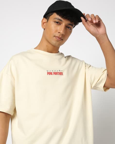 Yousta - Men Pink Panther Print Relaxed Fit Crew-Neck T-Shirt