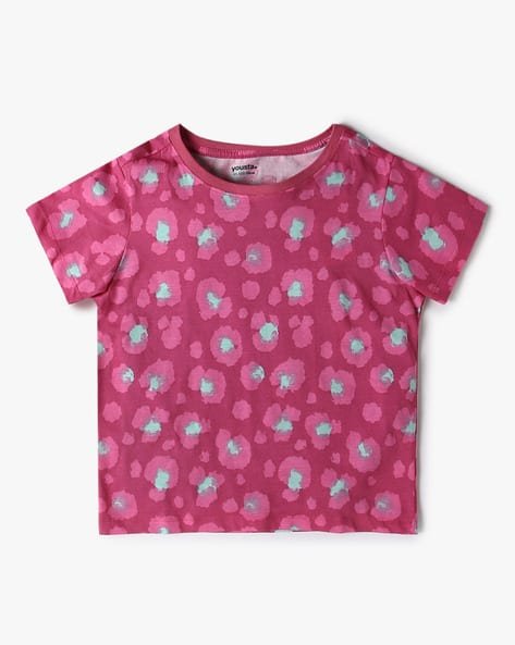 Yousta Kids - Girls All-Over Printed Regular Fit Crew-Neck T-Shirt