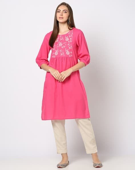 Yousta - Women Embroidered Straight Kurta with Insert Pocket