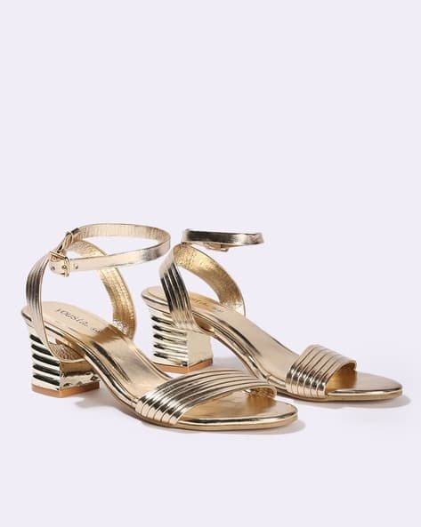 Yousta - Women Striped Block-Heeded Sandals