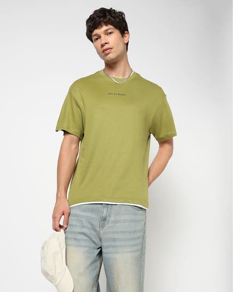 Yousta - Men Regular Fit Crew-Neck Cotton T-Shirt with Typographic Print