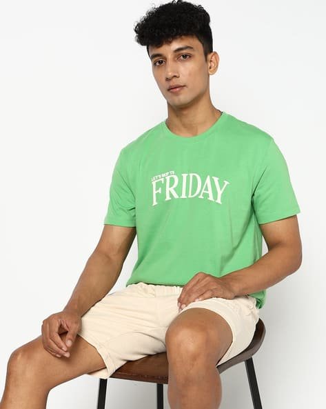 Yousta - Men Typographic Print Regular Fit Crew-Neck T-Shirt