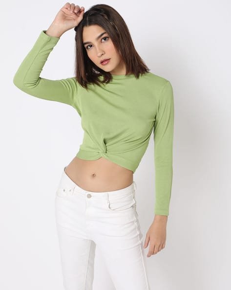 Yousta - Ribbed Crop Top with Front Twisting