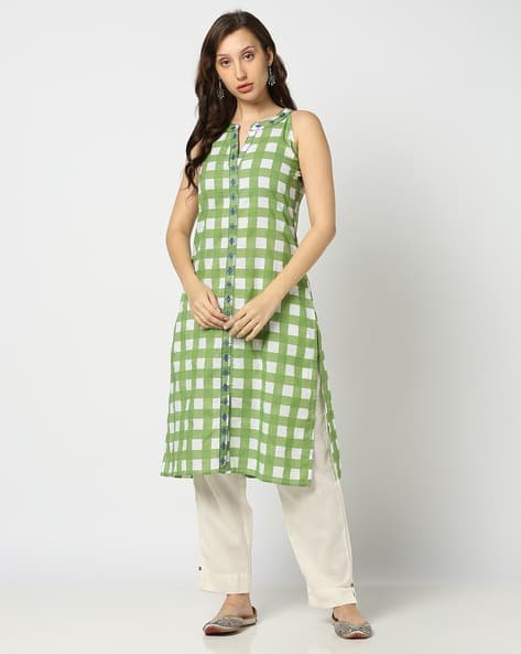 Yousta - Women Checked Straight Kurta