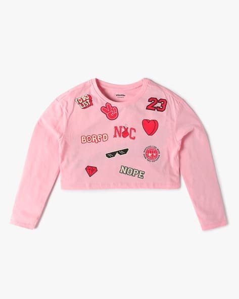 Yousta Kids - Girls Typographic Print Relaxed Fit Crew-Neck T-Shirt