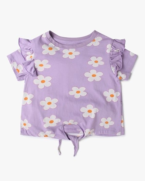 Yousta Kids - Girls Floral Print Round-Neck T-Shirt