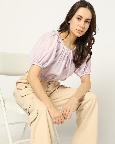 Yousta - Women Schiffli Embroidered Crop Top