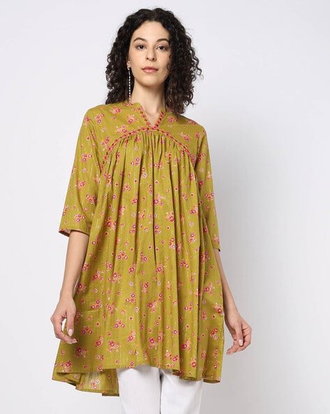 Yousta - Women Floral Print Flared Cotton Kurta with Insert Pocket