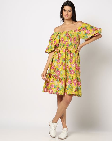 Yousta - Women Floral Print Smocked Tiered Dress