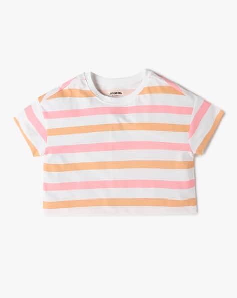 Yousta Kids - Girls Striped Relaxed Fit Round-Neck T-Shirt
