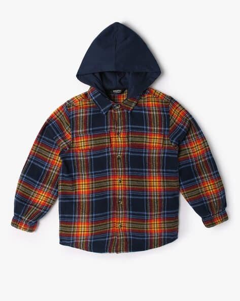 Yousta Kids - Boys Checked Regular Fit Hooded Shirt