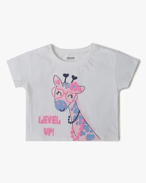Yousta Kids - Girls Graphic Print Boxy Fit Crew-Neck Crop T-Shirt