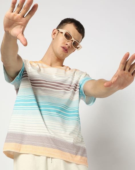 Yousta - Men Striped Relaxed Fit Crew-Neck T-Shirt