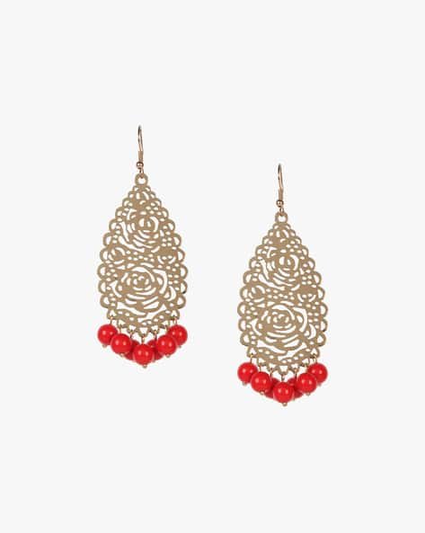 Yousta - Women Gold-Plated Beaded Dangler Earrings