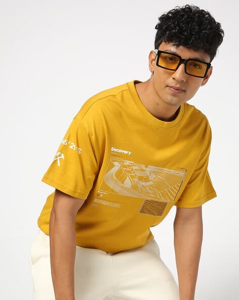 Yousta - Men Printed Oversized Fit Crew-Neck T-Shirt