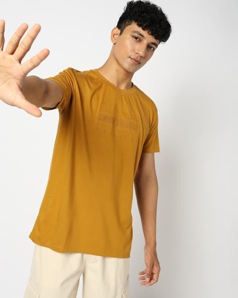 Yousta - Men Typographic Embroidered Regular Fit Crew-Neck T-Shirt