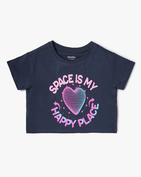 Yousta Kids - Girls Core Typographic Print Relaxed Fit Round-Neck T-Shirt