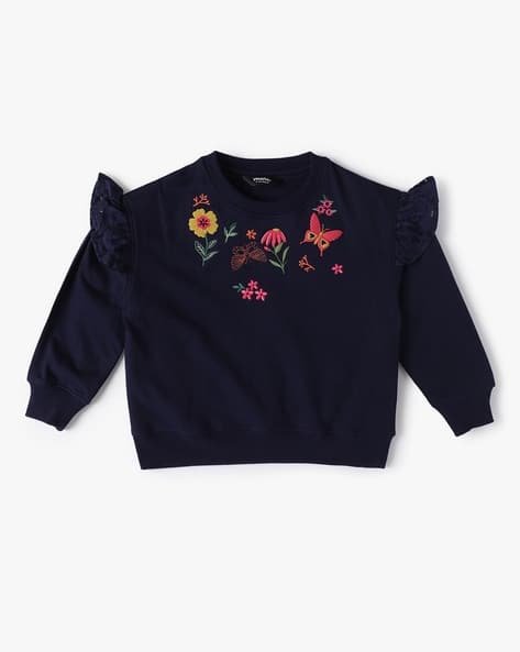 Yousta Kids - Girls Floral Print Round-Neck Sweatshirt