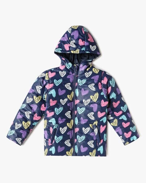 Yousta Kids - Girls Printed Zip-Front Hooded Jacket