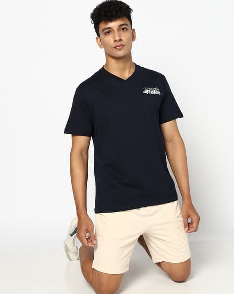 Yousta - Men Regular Fit V-Neck Cotton T-Shirt