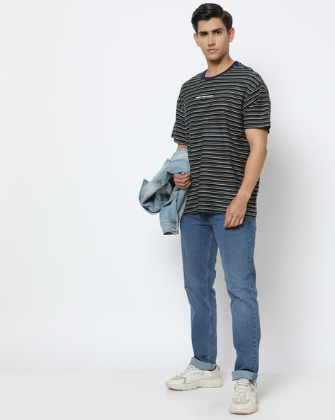 Yousta - Men Striped Relaxed Fit Crew-Neck T-Shirt