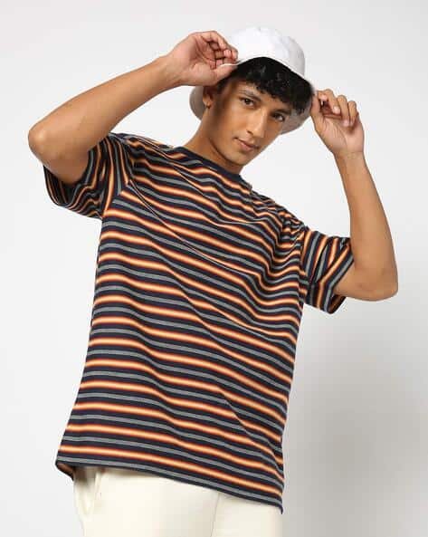 Yousta - Men Striped Relaxed Fit Crew-Neck T-Shirt