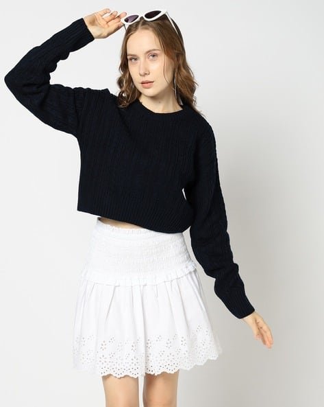 Yousta - Women Cable-Knit Round-Neck Pullover