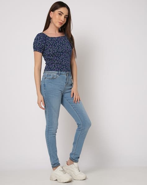 Yousta - Women Floral Print Square-Neck T-Shirt