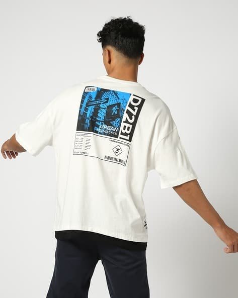 Yousta - Men Typographic Print Oversized Fit Crew-Neck T-Shirt