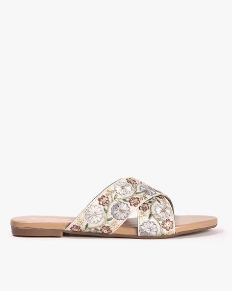 Yousta - Women Embroidered Open-Toe Slides