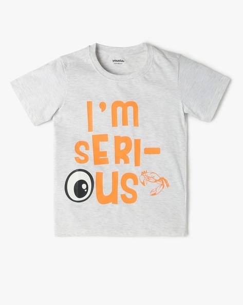 Yousta Kids - Boys Typographic Print Regular Fit Crew-Neck T-Shirt