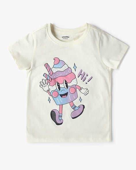 Yousta Kids - Girls Graphic Print Relaxed Fit Round-Neck T-Shirt