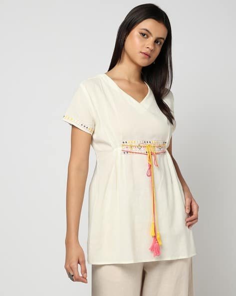 Yousta - Women Relaxed Fit Top with Waist Tie-Up