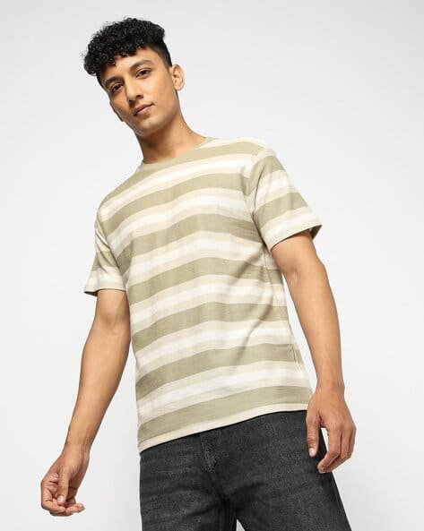 Yousta - Men Striped Relaxed Fit Crew-Neck T-Shirt