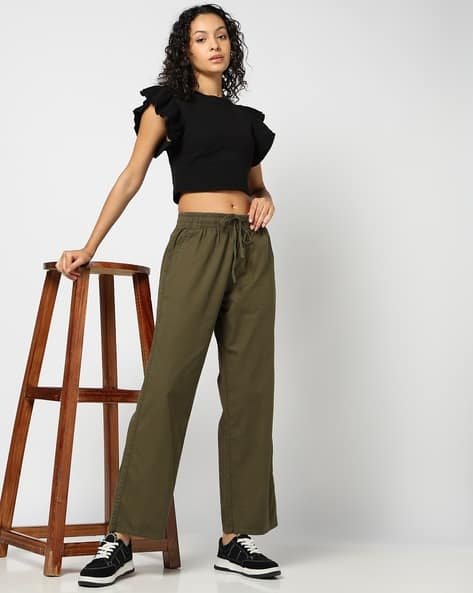 Yousta - Women High-Rise Straight Fit Cotton Trousers