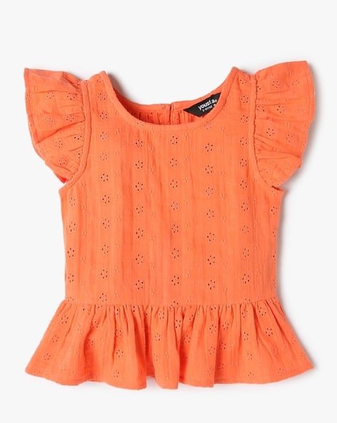 Yousta Kids - Girls Schiffli Embroidered Relaxed Fit Waffle Top