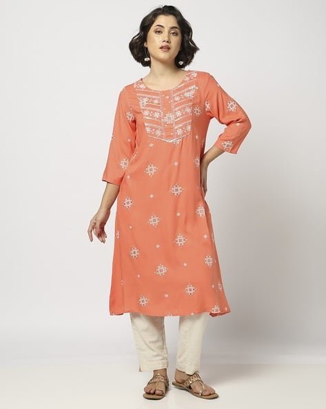 Yousta - Women Geometric Print A-Line Kurta with Insert Pocket
