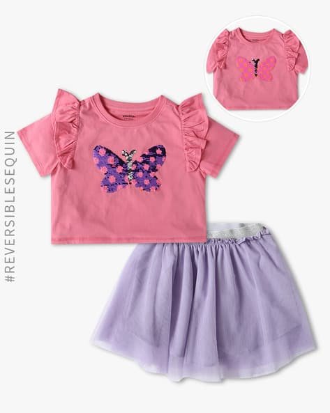 Yousta Kids - Girls Sequined Embellished Top with Skirt