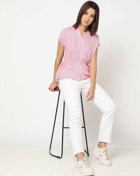Yousta - Striped Spread-Collar Top