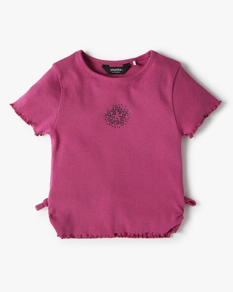 Yousta Kids - Girls Embellished Regular Fit Round-Neck T-Shirt