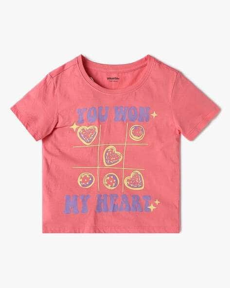 Yousta Kids - Girls Graphic Print Relaxed Fit Cotton Round-Neck T-Shirt