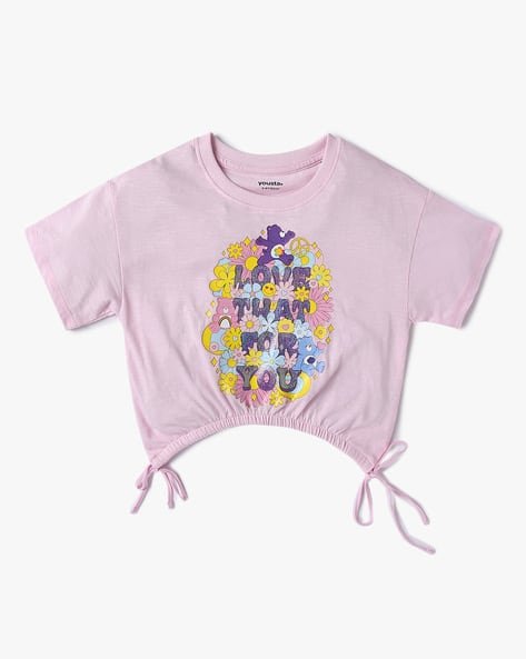 Yousta Kids - Girls Graphic Print Relaxed Fit Crew-Neck T-Shirt