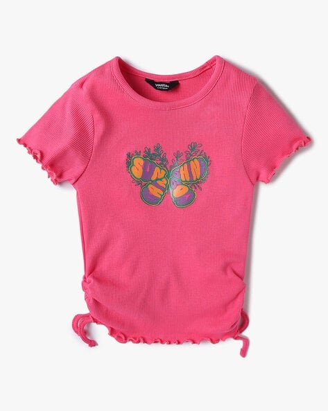 Yousta Kids - Girls Printed Relaxed Fit Crew-Neck T-Shirt