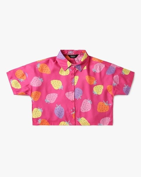Yousta Kids - Girls Strawberry Print Crop Fit Shirt