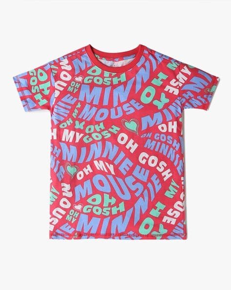 Yousta Kids - Girls Typographic Print Regular Fit Crew-Neck T-Shirt