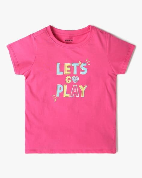 Yousta Kids - Girls Typographic Print Regular Fit Round Neck T-Shirt