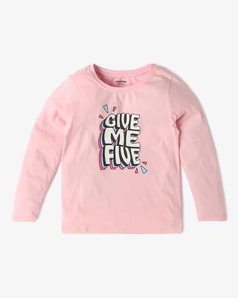 Yousta Kids - Girls Typographic Print Relaxed Fit Crew-Neck T-Shirt