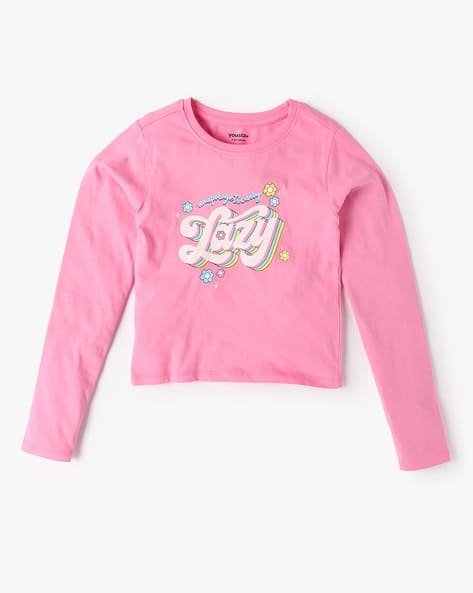 Yousta Kids - Girls Typographic Print Relaxed Fit Crew-Neck T-Shirt